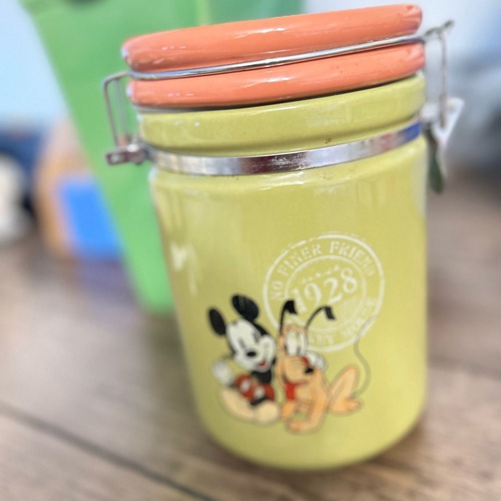 Mickey mouse treat jar green orange color disney pets 2007